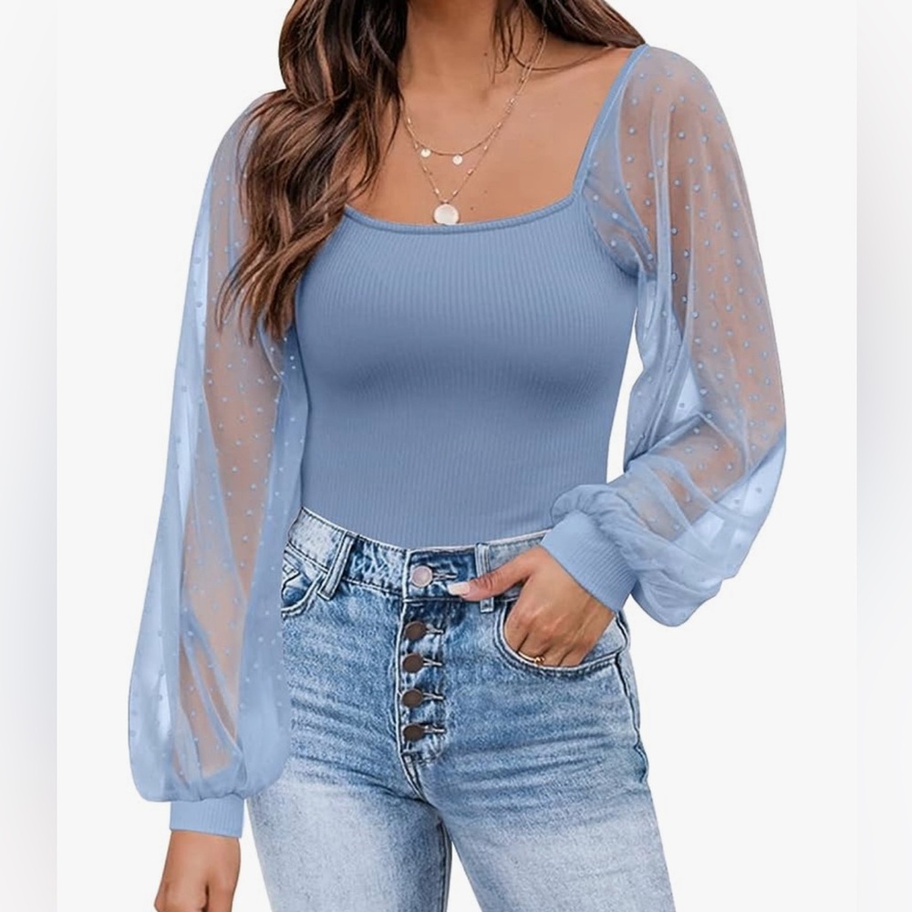 DOROSE Womens Mesh Long Sleeve Shirts Casual Blouses Tops